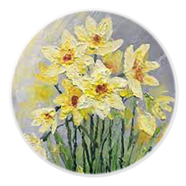 Bouton De Porte En Céramique Jaune Lillies (Devant)