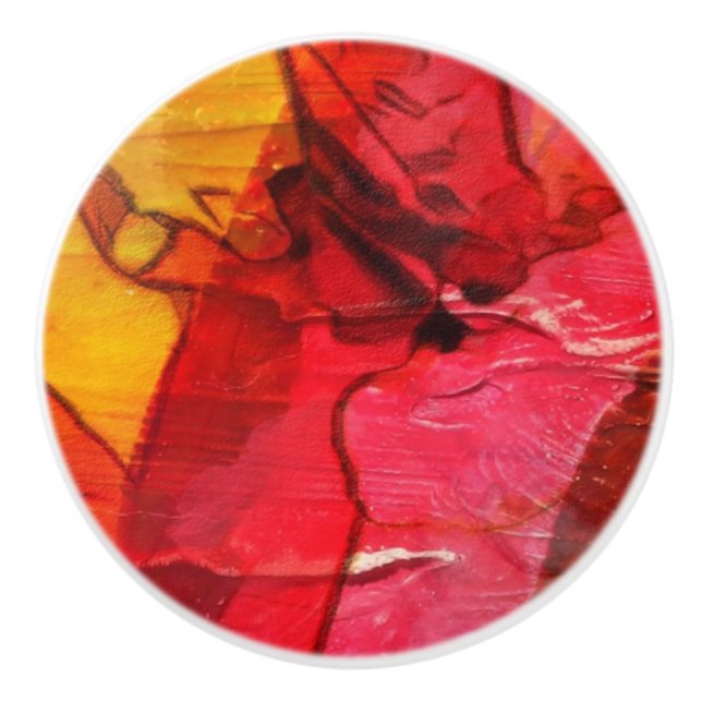 Bouton De Porte En Céramique Jaune rouge d'art d'aquarelle (Devant)