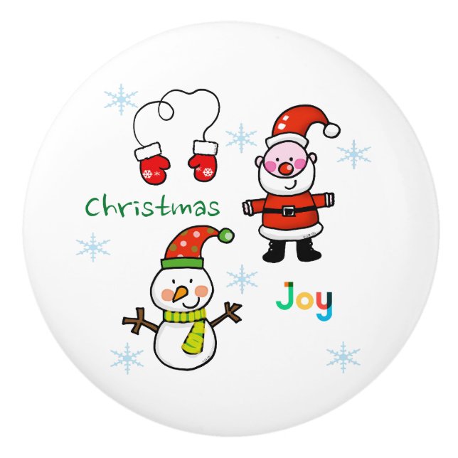 Bouton De Porte En Céramique joie de Noël (Devant)