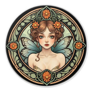 Bouton De Porte En Céramique Joli Art Nouveau Fairy