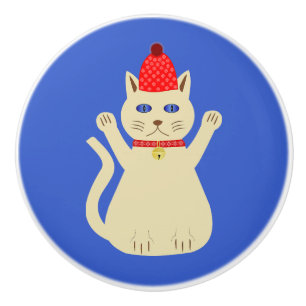 Bouton De Porte En Céramique Joli Chat de Noël