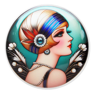 Bouton De Porte En Céramique Joli Flapper Art Dec