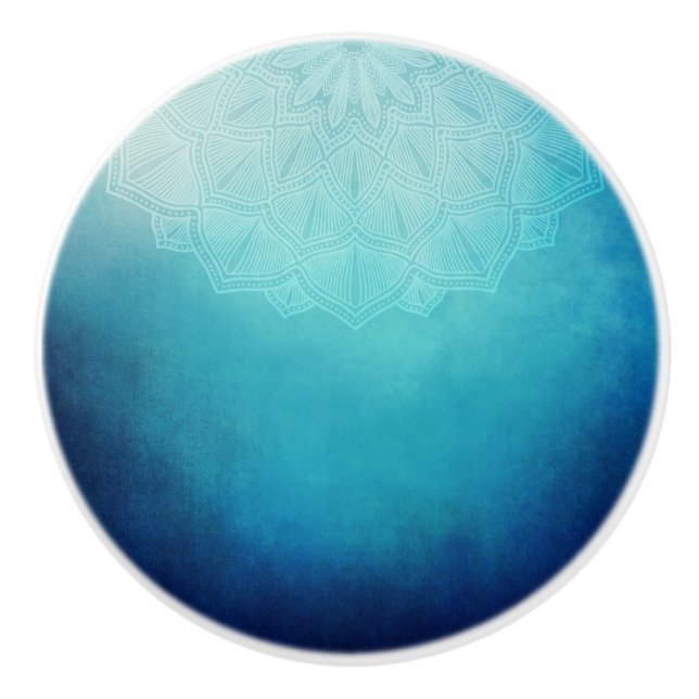 Bouton De Porte En Céramique Joli Mandala bleu Abstrait (Devant)