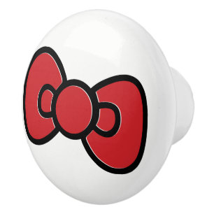 Bouton De Porte En Céramique Joli Nœud Rouge Fantaisiste