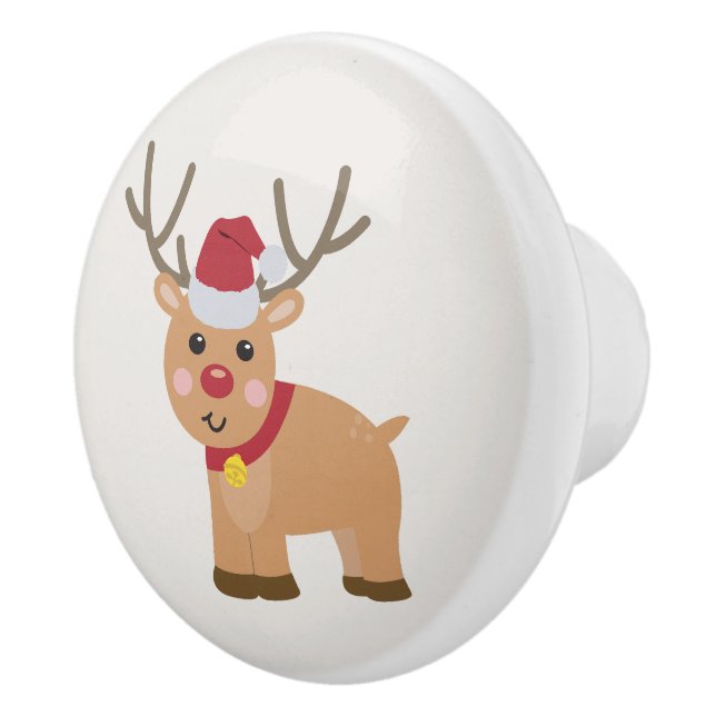 Bouton De Porte En Céramique Joli renne de Noël (Droite)