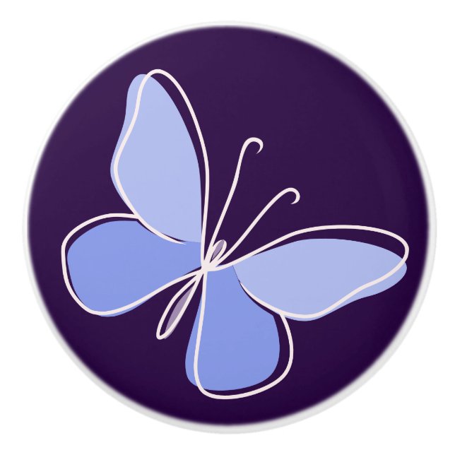 Bouton De Porte En Céramique Joli violet bleu papillon Doodle (Devant)