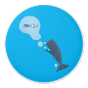 Bouton De Porte En Céramique Jolie baleine à sperme soufflant bulles dessin