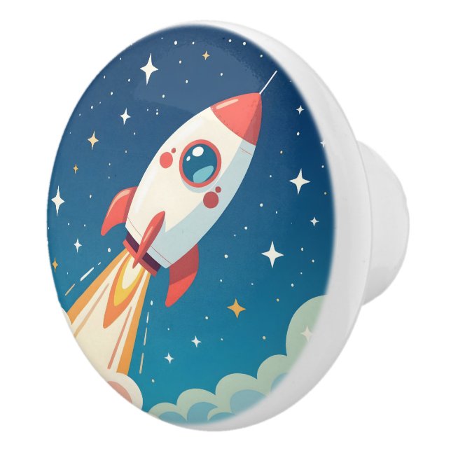 Bouton De Porte En Céramique Jolie fusée spatiale décollant (Droite)