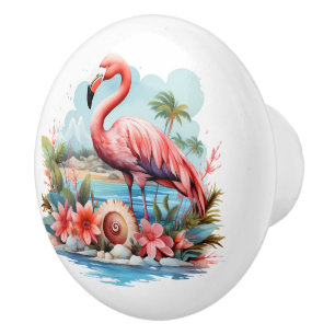 Bouton De Porte En Céramique Jolie maison rose flamingo
