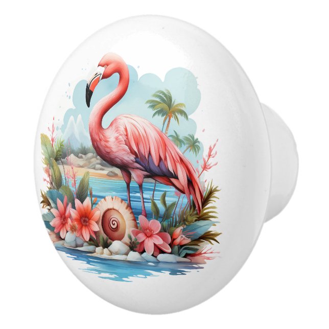 Bouton De Porte En Céramique Jolie maison rose flamingo (Droite)