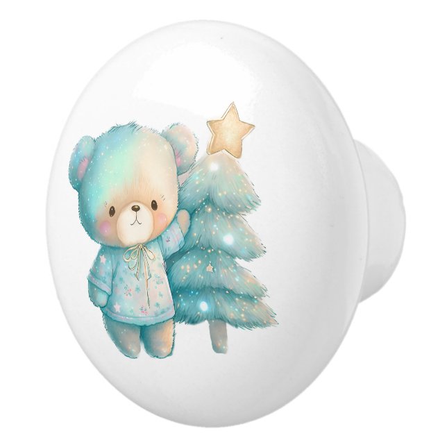 Bouton De Porte En Céramique Jolie Ours et Noël (Droite)