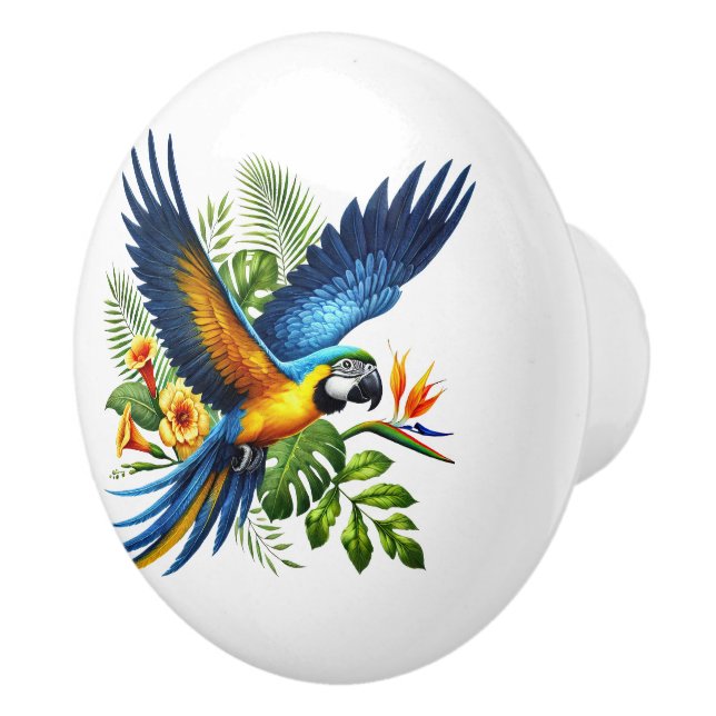 Bouton De Porte En Céramique Jolie plage tropicale maison perroquets (Droite)