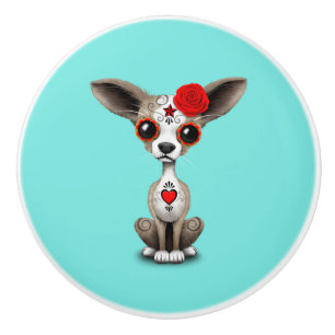 Bouton De Porte En Céramique Jour rouge du chiwawa mort