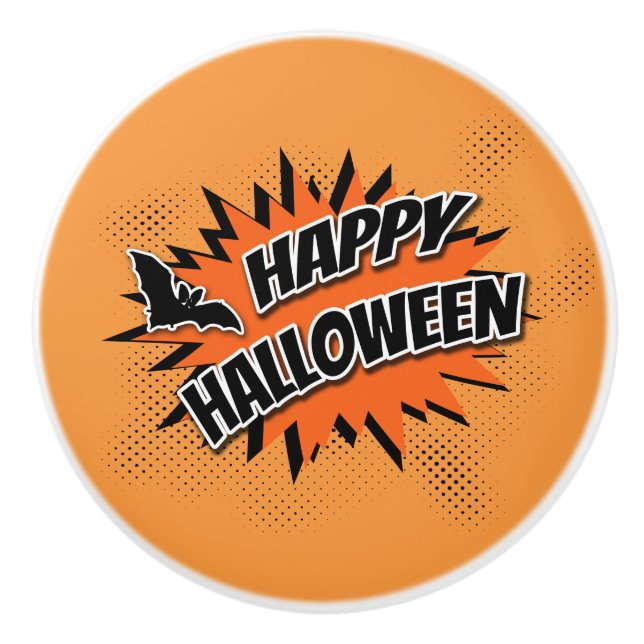 Bouton De Porte En Céramique Joyeux Halloween (Devant)