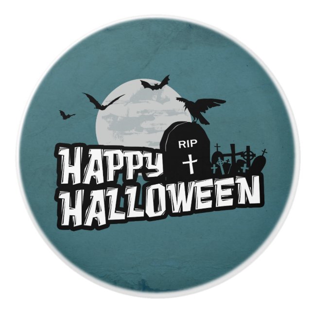 Bouton De Porte En Céramique Joyeux Halloween (Devant)