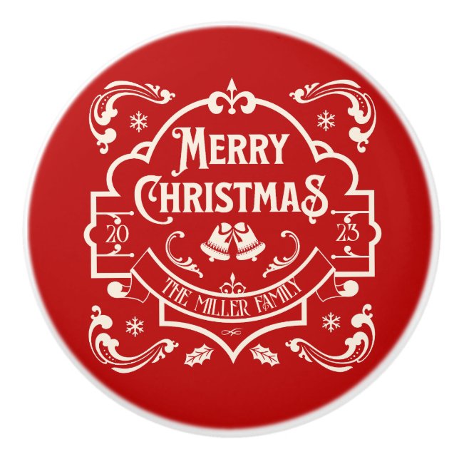 Bouton De Porte En Céramique Joyeux Noël design vintage (Devant)