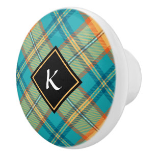 Bouton De Porte En Céramique Kingfisher Tartan Ceramic Knob