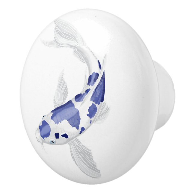 Bouton De Porte En Céramique Koi bleu et blanc (Droite)