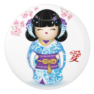 Bouton De Porte En Céramique Kokeshi Love Poupée en céramique Knob japonais