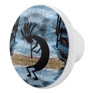 Bouton De Porte En Céramique Kokopelli Desert Mosaic Blue