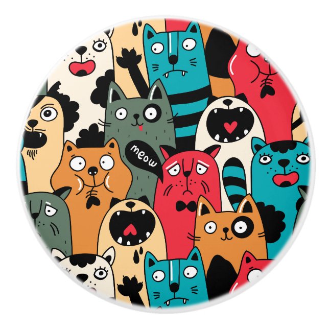 Bouton De Porte En Céramique La foule de chats (Devant)