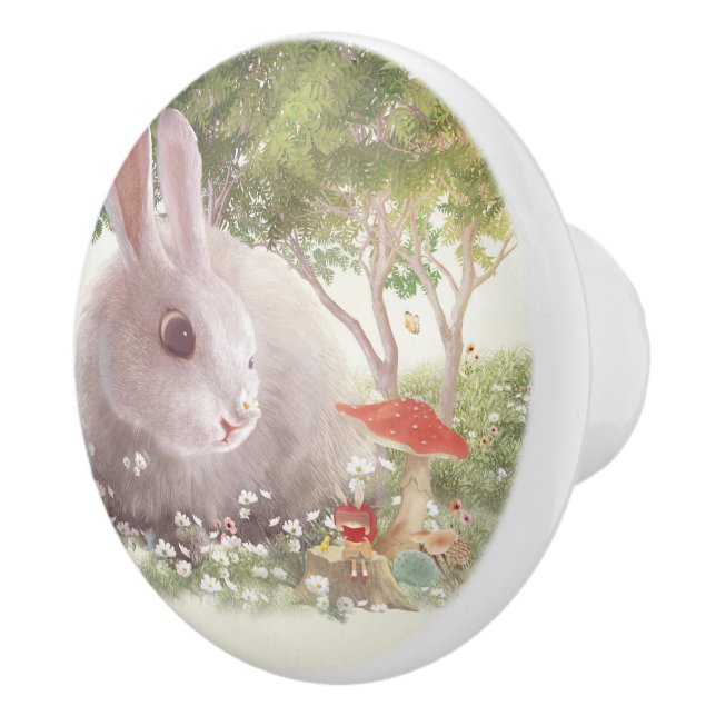 Bouton De Porte En Céramique Lapin avec Fleurs (Droite)