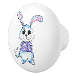 Bouton De Porte En Céramique Lapin Bleu Fantaisiste