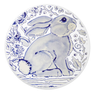 Bouton De Porte En Céramique Lapin Bleu Lapin Floral Delft Dedham Ceramic Pull