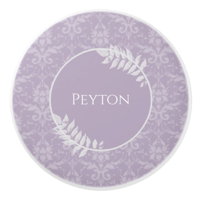 Bouton De Porte En Céramique Lavande Elegant Damask Personnalisé (Devant)