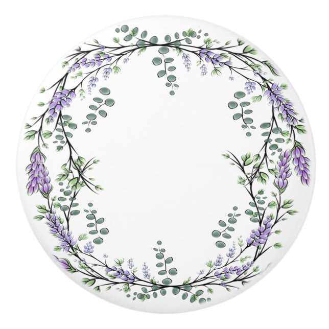 Bouton De Porte En Céramique Lavande et Eucalyptus (Devant)