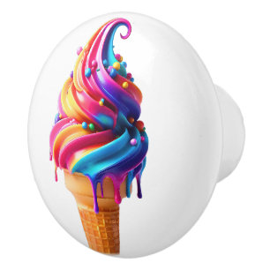 Bouton De Porte En Céramique Le cône de glace classique vibrant de SlipperyJoe'