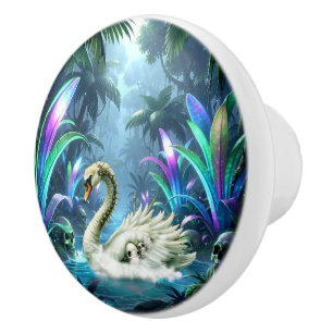 Bouton De Porte En Céramique Le Cygne des Eaux Oubliées.