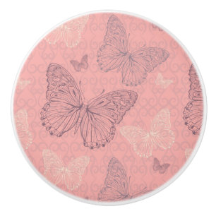 Bouton De Porte En Céramique Le rose de papillon