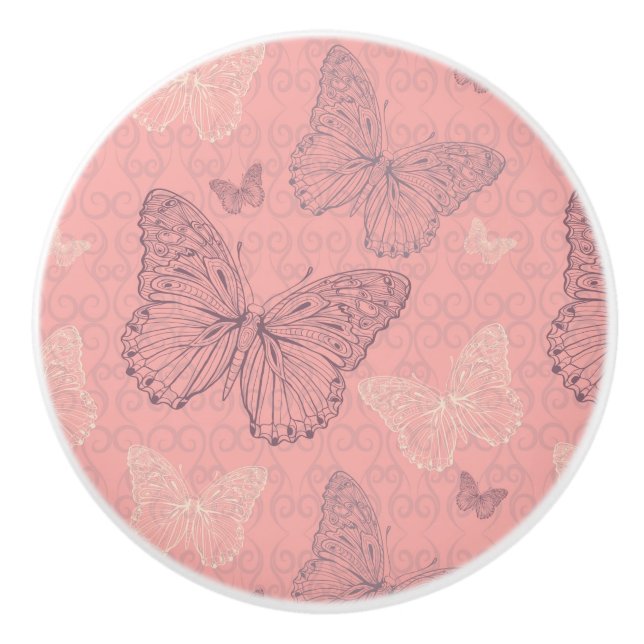 Bouton De Porte En Céramique Le rose de papillon (Devant)