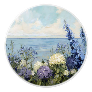 Bouton De Porte En Céramique Les fleurs et la peinture sur la mer
