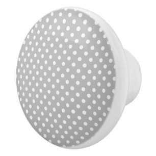 Bouton De Porte En Céramique Les Patterns de Gray White Polka