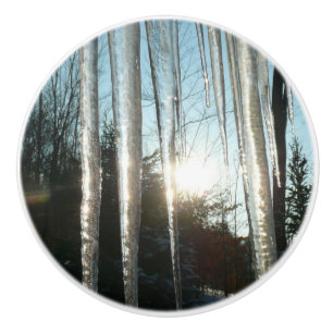 Bouton De Porte En Céramique Lever du soleil à travers Icicles hiver Photograph