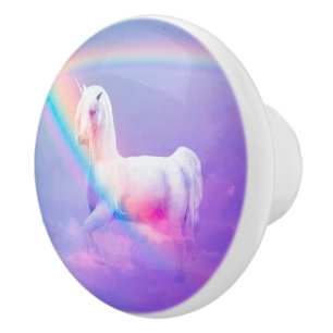 Bouton De Porte En Céramique Licorne et arc-en-ciel