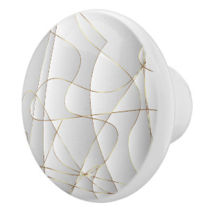 Bouton De Porte En Céramique Lignes d'or en blanc
