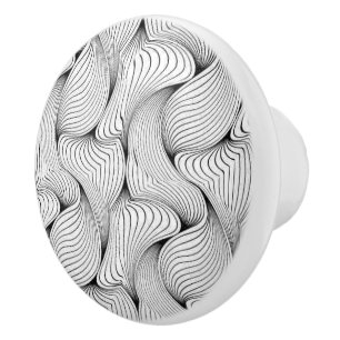 Bouton De Porte En Céramique Lignes entrelacées noir et blanc uniques