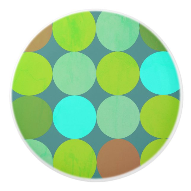 Bouton De Porte En Céramique Lime Vert Turquoise Turquoise & Rust Cercles (Devant)
