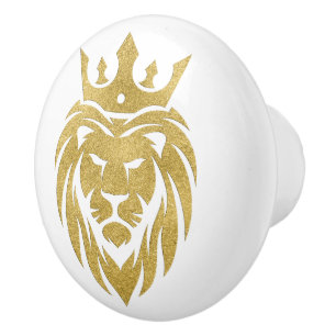 Bouton De Porte En Céramique Lion Avec Couronne - Style Or 3