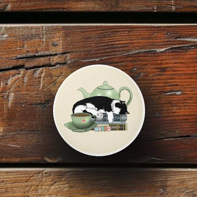 Bouton De Porte En Céramique Livres Thé Chat Cute (Créateur téléchargé)