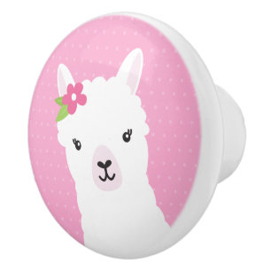 Bouton De Porte En Céramique Llama Alpaca rose