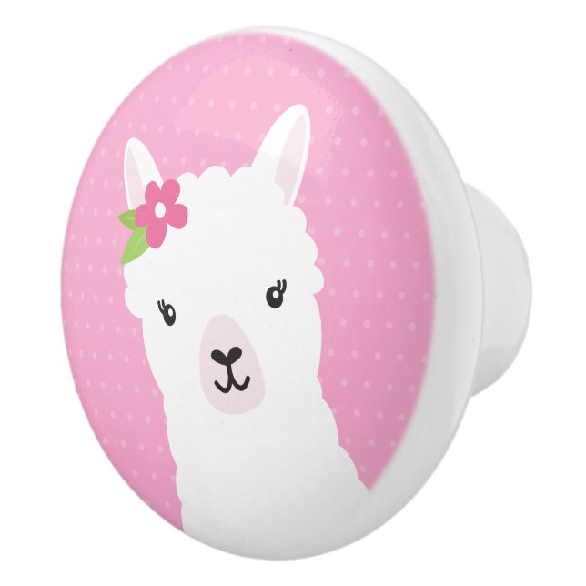 Bouton De Porte En Céramique Llama Alpaca rose (Droite)