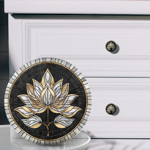 Bouton De Porte En Céramique Lotus Flower - Noir, Perle et Or