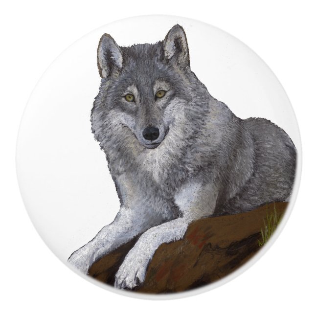 Bouton De Porte En Céramique Loup (Devant)