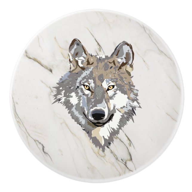Bouton De Porte En Céramique Loup (Devant)
