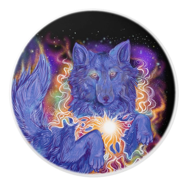 Bouton De Porte En Céramique Loup cosmique (Devant)