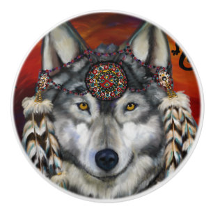 Bouton De Porte En Céramique Loup gris